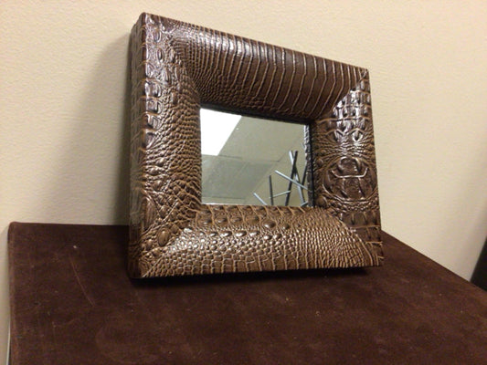 10 1/4" X 12 1/4" Faux Leather Wrapped Mirror