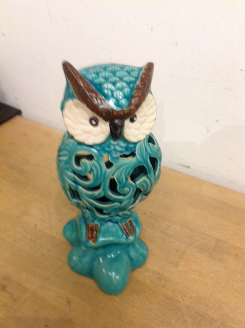 10" Aqua Ceramic Owl