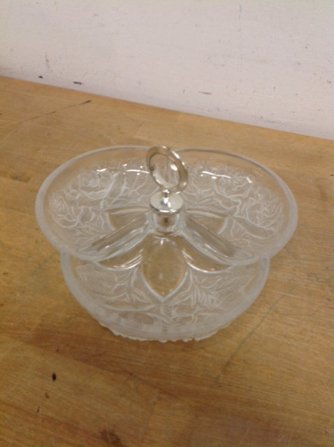 Tray- 9" Frosted Glass Floral