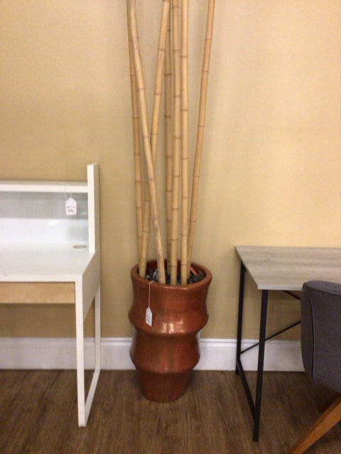 Brown Floor Vase W/Bamboo & Rocks