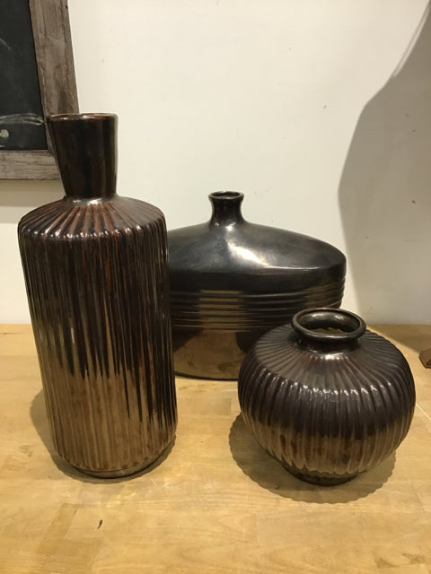 3pc Glazed Ceramic Vases