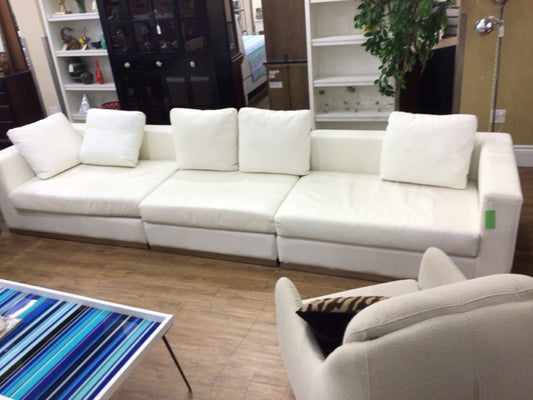 As-Is White Leather 3-Pc Sectional Sofa