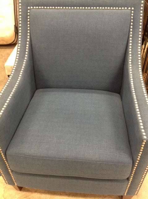 Chair- Blue Fabric W Silver Nailhead