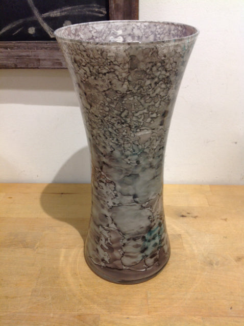 Vase- 14" Black & Grey Glass