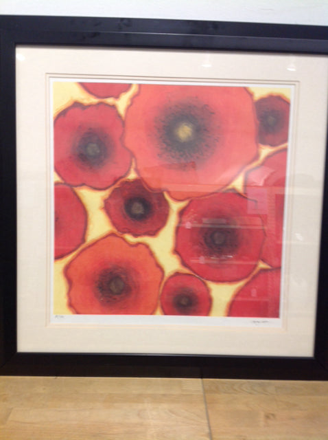 Wall Decor- 28" Sq Signed Red Poppies