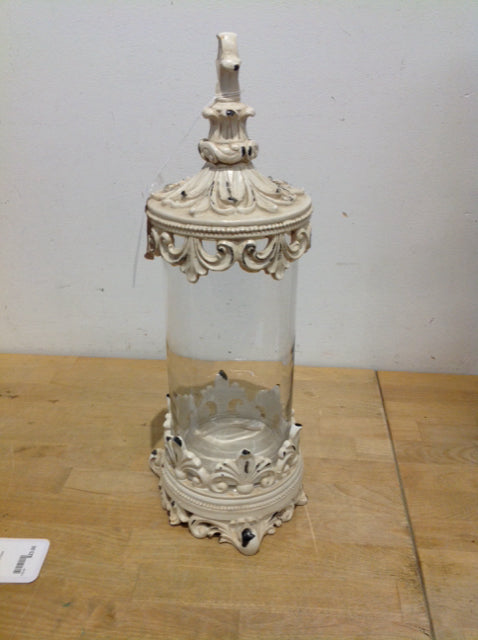 White Distressed GHlass Cylinder Container