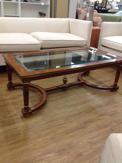 Coffee Table- Ornate Wood & Glass