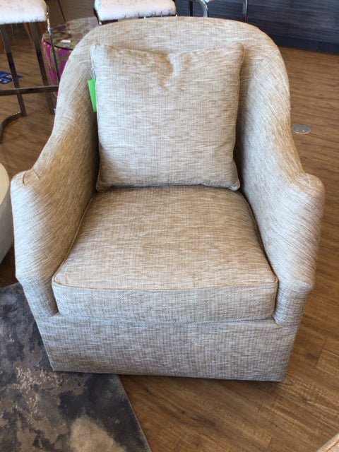 34”W x 36.5”D x 37.5”H Hickory Chair Woven Khaki & Cream Fabric Swivel Chair