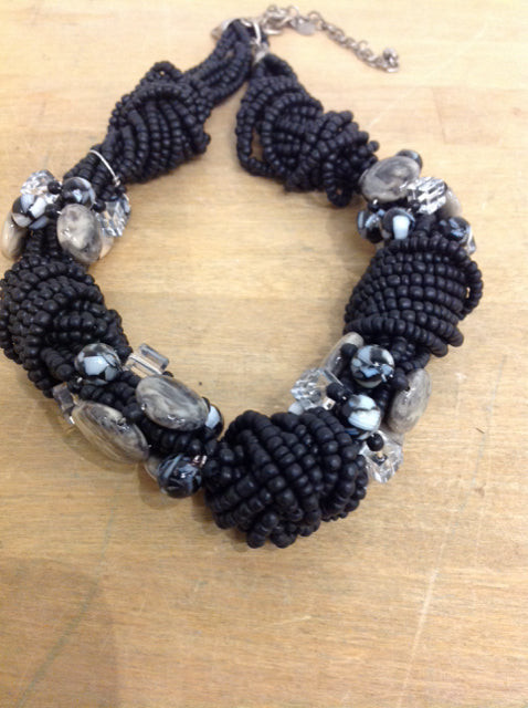 Necklace- Black Beaded Stones