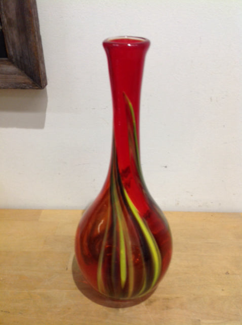Vase- 14" Red & Yellow Art Glass