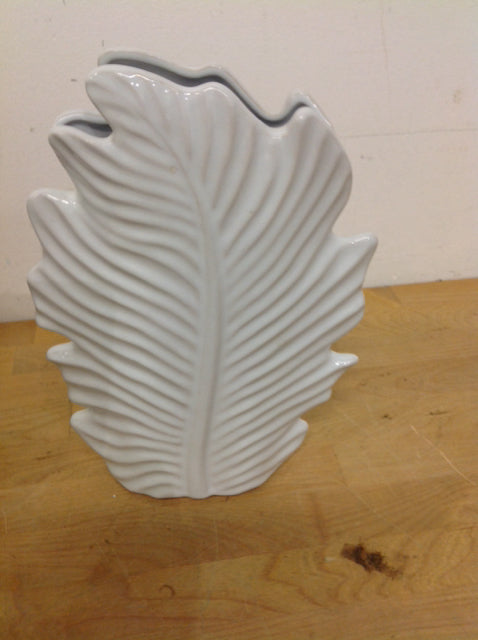Vase- 11" White Ceramic Leaf