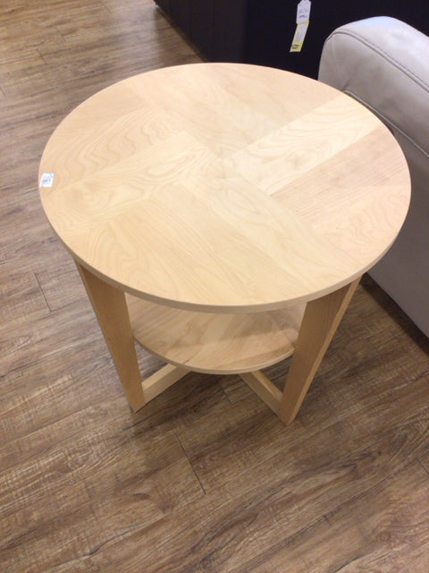 Round Light Wood Two Tier End Table