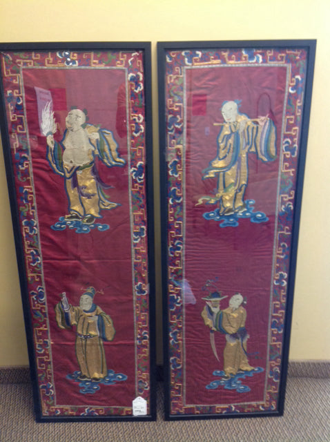 Pair-Framed Asian Silk Panels