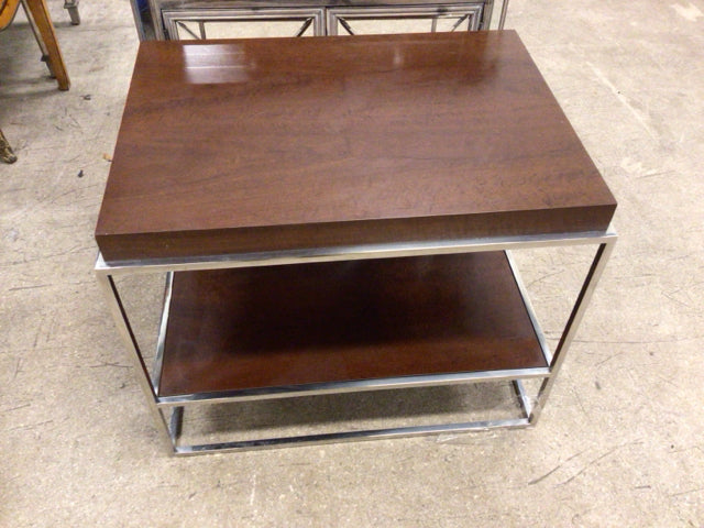 As-IS Two Tier Wood & Chrome Accent End Table