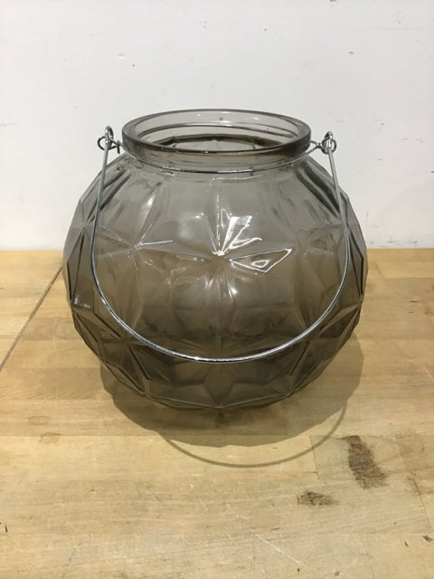 8.5" Gray Glass Round Bowl w/ Handle