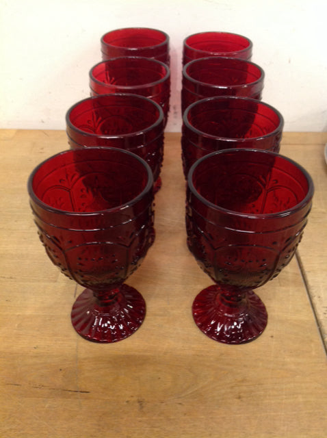 Set Of 8 Red Goblet Glasses