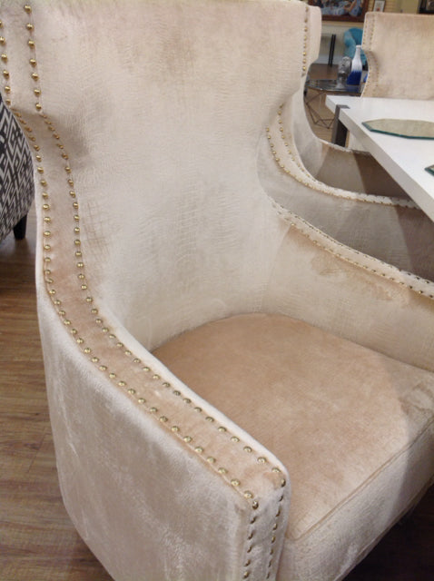 Chair- Lucite & Gold Fabric Nailhead