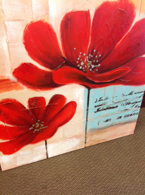 Wall Decor- 39" Sq Red Flower Canvas
