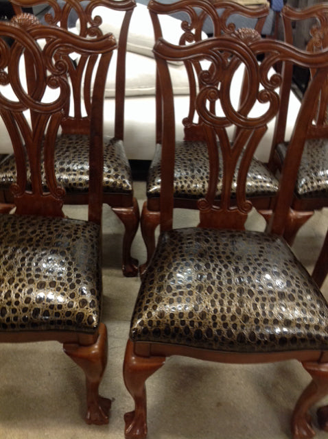 Set Of 6 Wood Carved & Faux Croc Chairs
